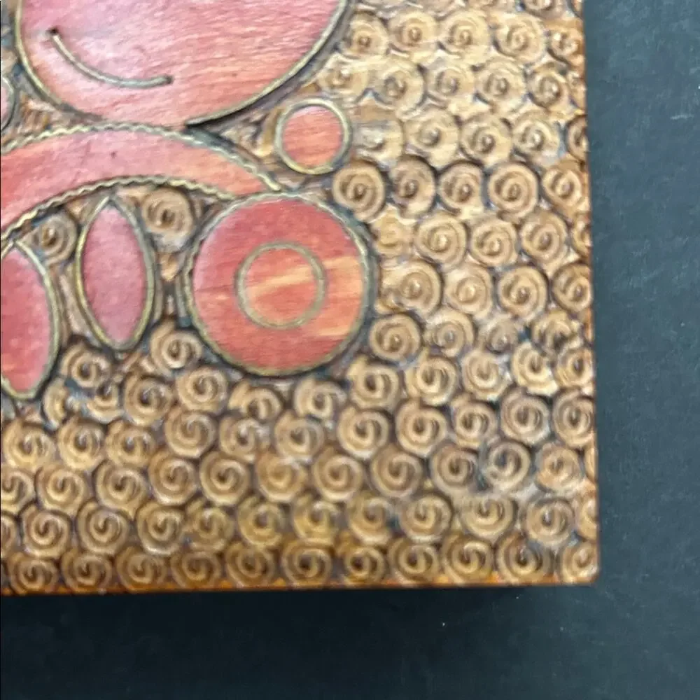 Vintage Carved Wooden Jewelry Box with Dove Accents